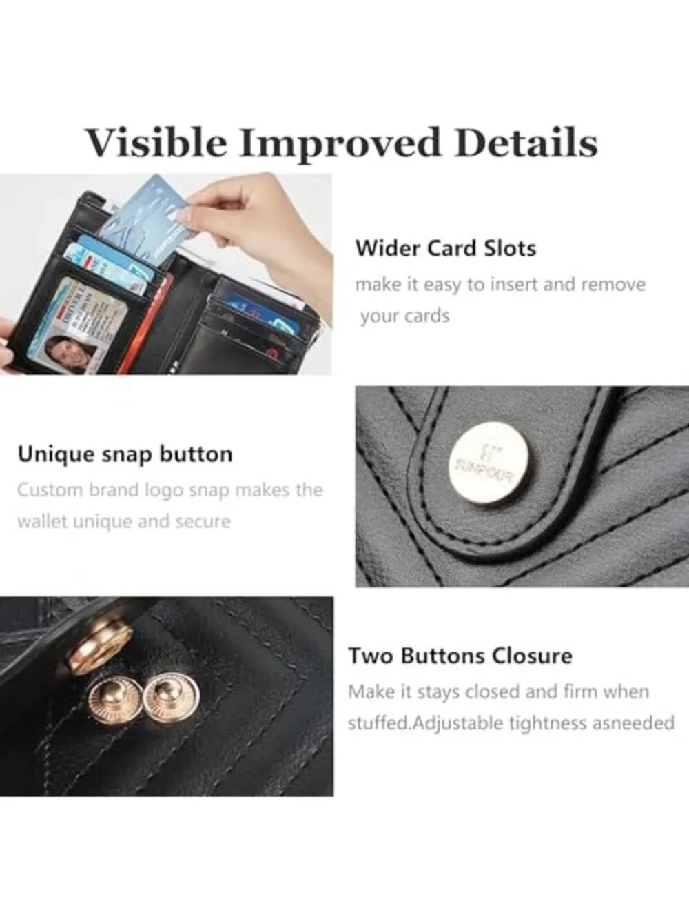 Compact Leather RFID Bifold Wallet for Women | Small Card Holder, Travel
